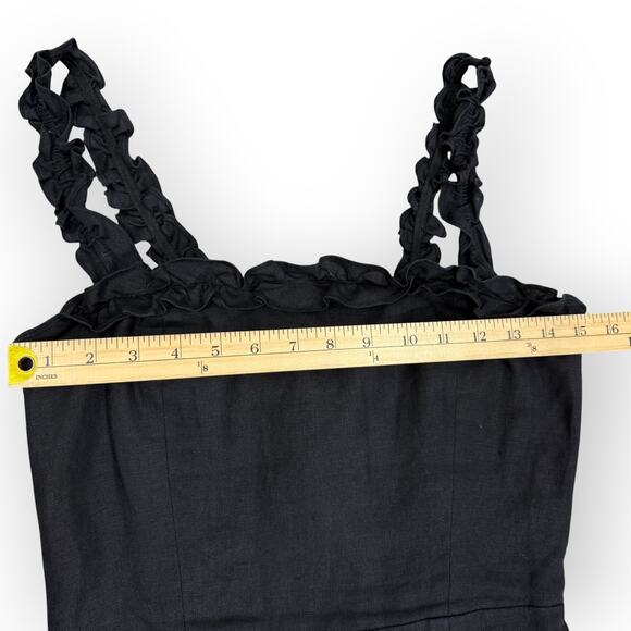 Reformation Black 100% Linen Midi Dress 6 – Ruffle Strap Old Money Quiet Luxury - Picture 11 of 13